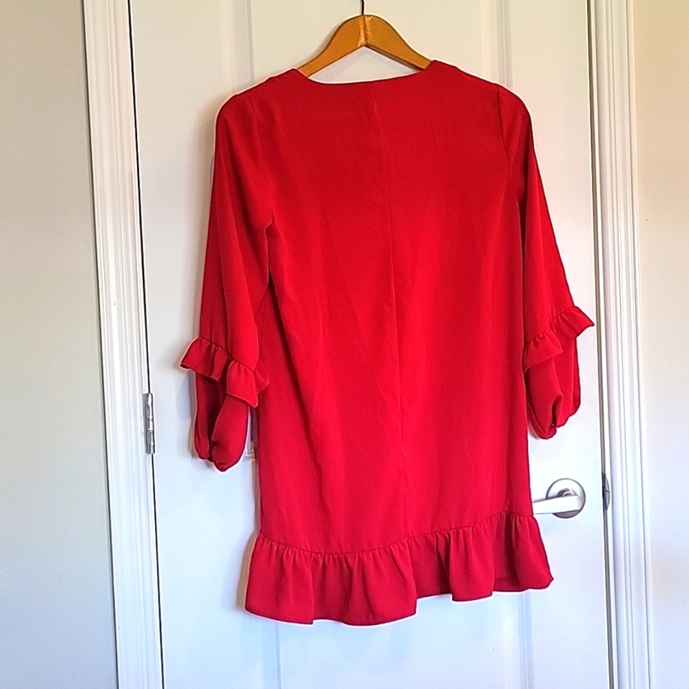 Zara Red Ruffled Trim Mini Dress Size Small - Picture 4 of 4